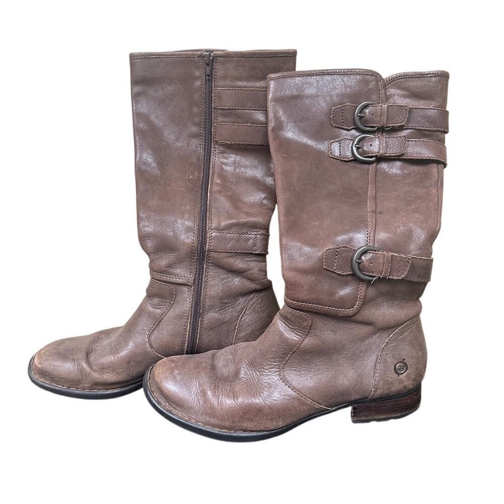 BORN Size 9 Brown 100% Leather Tall Winter Boots Closet Staple Luxury Buckle